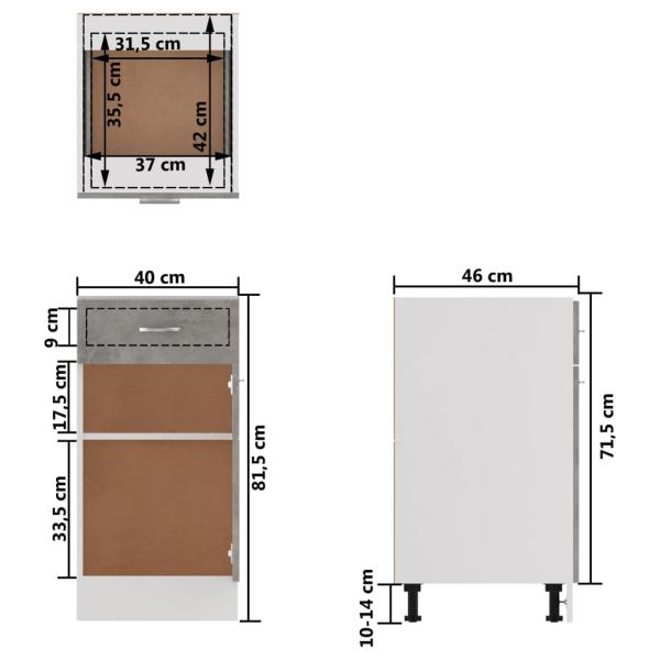 ARDEBO.de - Schubunterschrank Betongrau 40x46x81,5 cm Holzwerkstoff
