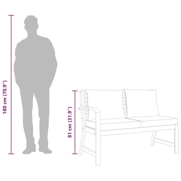 Gartenbank 114,5 cm mit Cremeweißen Kissen Massivholz Akazie