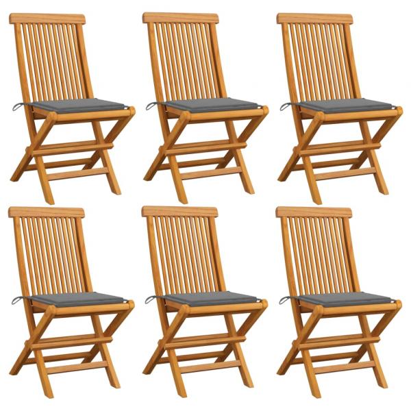 ARDEBO.de - Gartenstühle mit Grauen Kissen 6 Stk. Massivholz Teak 