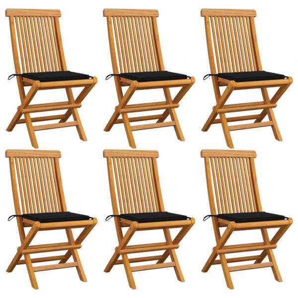 ARDEBO.de - Gartenstühle mit Schwarzen Kissen 6 Stk. Massivholz Teak 