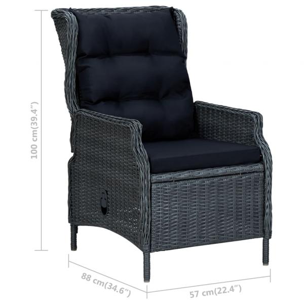 Verstellbarer Gartensessel mit Fußhocker Poly Rattan Dunkelgrau