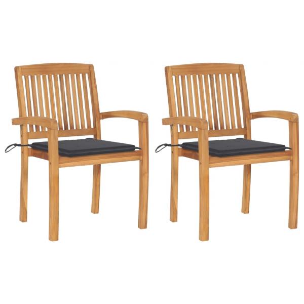 ARDEBO.de - Gartenstühle 2 Stk. mit Anthrazit Kissen Massivholz Teak