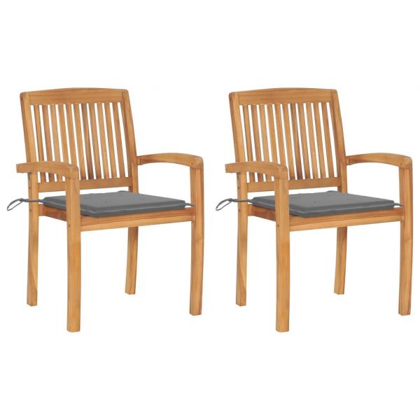 ARDEBO.de - Gartenstühle 2 Stk. mit Grauen Kissen Massivholz Teak