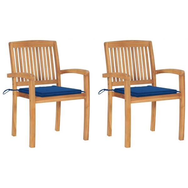 ARDEBO.de - Gartenstühle 2 Stk. mit Blauen Kissen Massivholz Teak