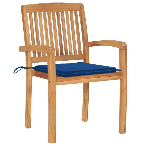 Gartenstühle 2 Stk. mit Blauen Kissen Massivholz Teak