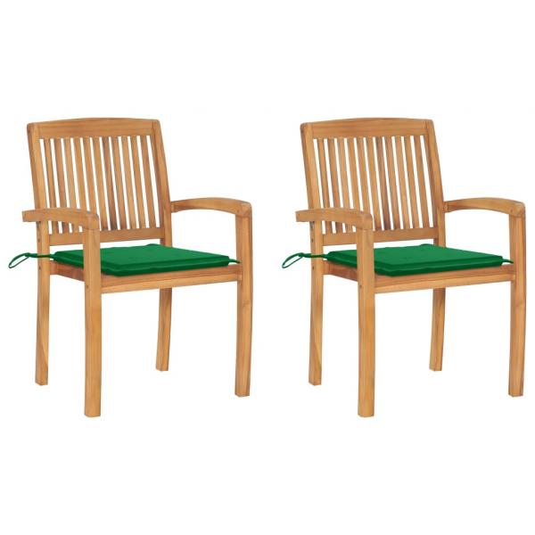 ARDEBO.de - Gartenstühle 2 Stk. mit Grünen Kissen Massivholz Teak