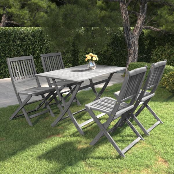 ARDEBO.de - 5-tlg. Garten-Essgruppe Massivholz Akazie Grau