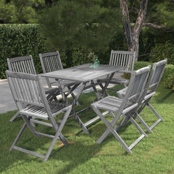 ARDEBO.de - 7-tlg. Garten-Essgruppe Massivholz Akazie Grau