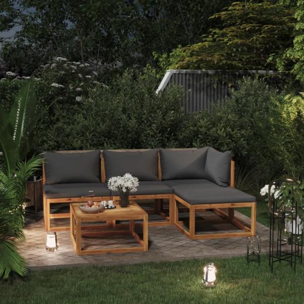 5-tlg. Garten-Lounge-Set mit Auflagen Massivholz Akazie