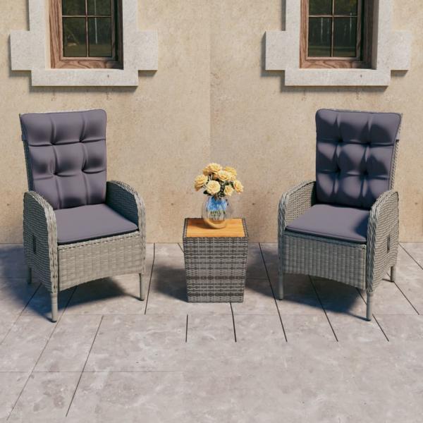 ARDEBO.de - 3-tlg. Bistro-Set Poly Rattan und Akazienholz Grau