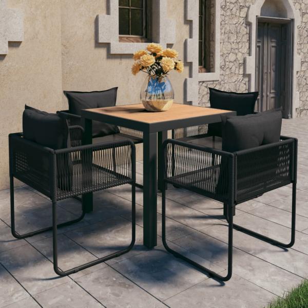 ARDEBO.de - 5-tlg. Garten-Essgruppe PVC Rattan Schwarz und Braun