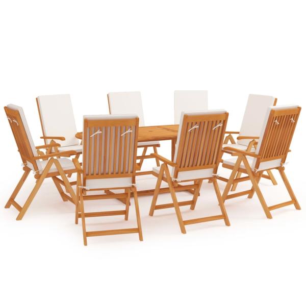 9-tlg. Garten-Essgruppe mit Kissen Massivholz Teak