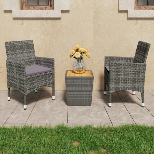 ARDEBO.de - 3-tlg. Bistro-Set Poly Rattan und Akazienholz Grau