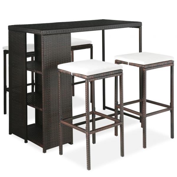 ARDEBO.de - 5-tlg. Gartenbar-Set mit Kissen Poly Rattan Braun