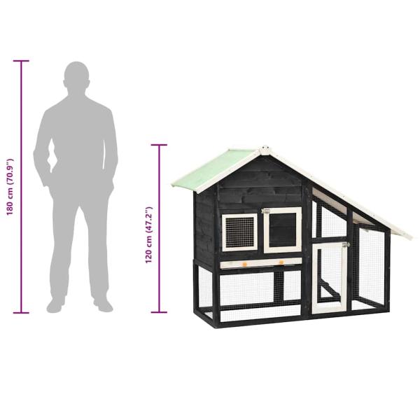Kaninchenstall Grau und Weiß 140x63x120 cm Tanne Massivholz