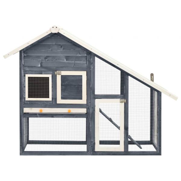 Kaninchenstall Grau und Weiß 140x63x120 cm Tanne Massivholz