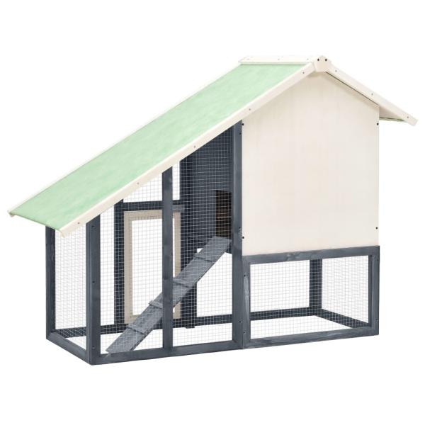 Kaninchenstall Grau und Weiß 140x63x120 cm Tanne Massivholz