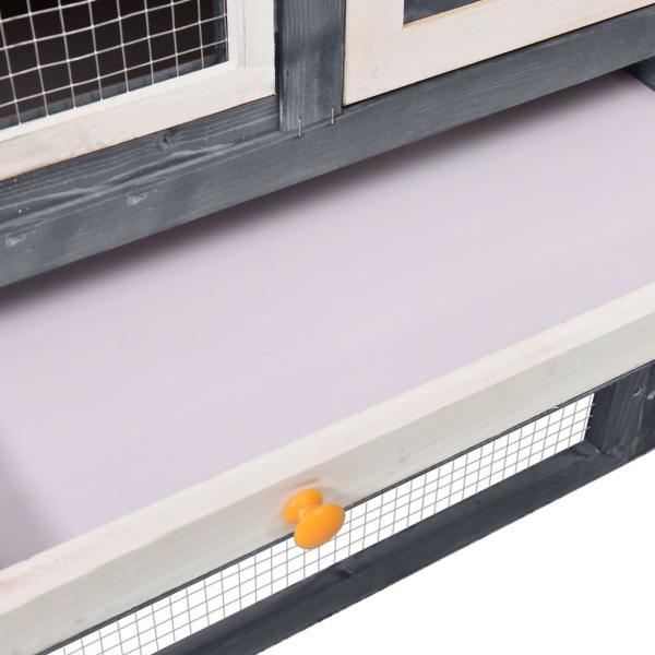 Kaninchenstall Grau und Weiß 140x63x120 cm Tanne Massivholz