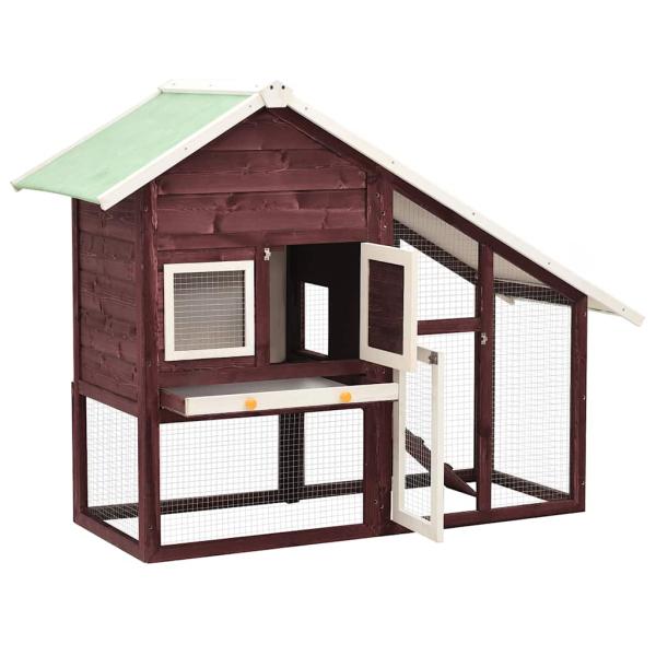 Kaninchenstall Mokka und Weiß 140x63x120 cm Tanne Massivholz