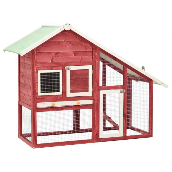 ARDEBO.de - Kaninchenstall Rot und Weiß 140x63x120 cm Tanne Massivholz