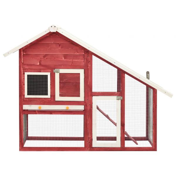Kaninchenstall Rot und Weiß 140x63x120 cm Tanne Massivholz