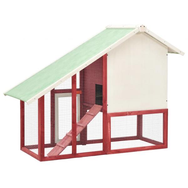 Kaninchenstall Rot und Weiß 140x63x120 cm Tanne Massivholz