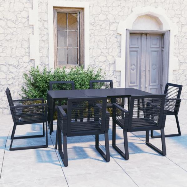 ARDEBO.de - 7-tlg. Garten-Essgruppe PVC Rattan Schwarz