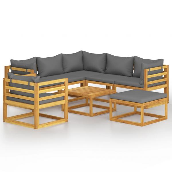 8-tlg. Garten-Lounge-Set mit Auflagen Massivholz Akazie
