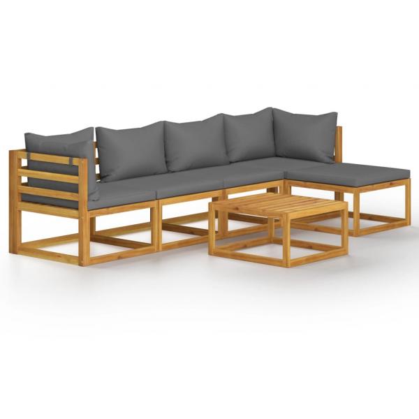 6-tlg. Garten-Lounge-Set mit Auflagen Massivholz Akazie