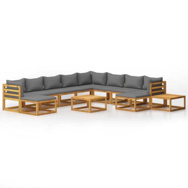 12-tlg. Garten-Lounge-Set mit Auflagen Massivholz Akazie