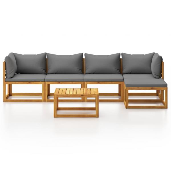6-tlg. Garten-Lounge-Set mit Auflagen Massivholz Akazie