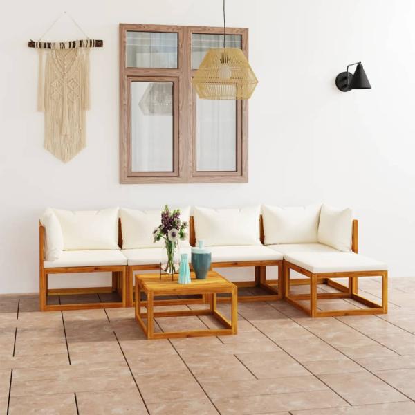 ARDEBO.de - 6-tlg. Garten-Lounge-Set mit Auflagen Creme Massivholz Akazie