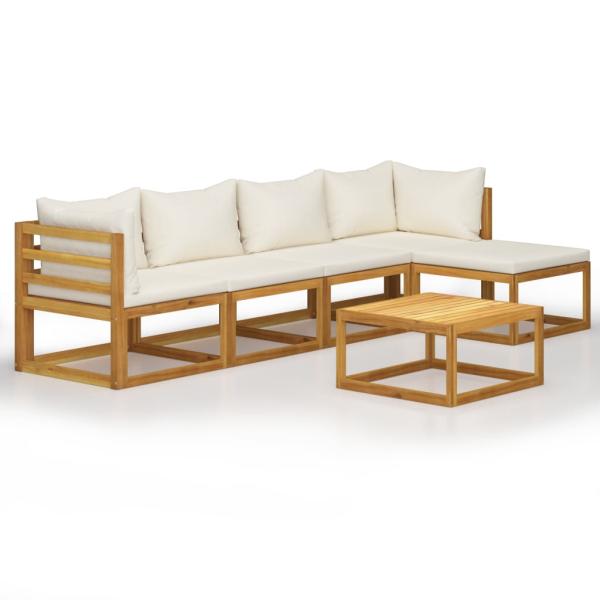 6-tlg. Garten-Lounge-Set mit Auflagen Creme Massivholz Akazie