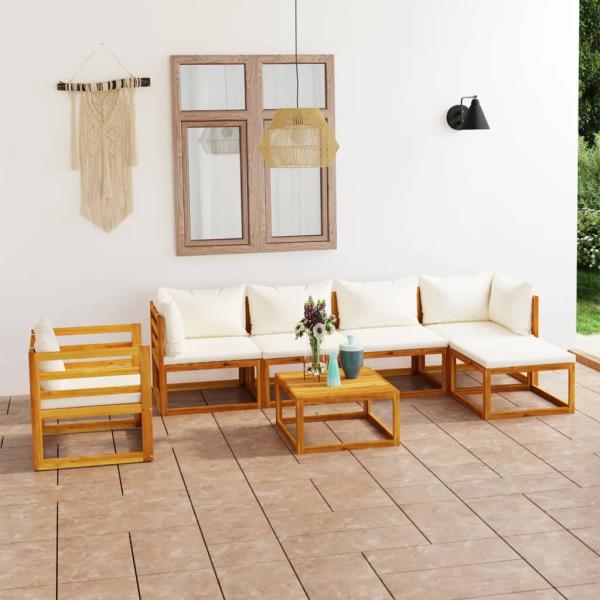 ARDEBO.de - 7-tlg. Garten-Lounge-Set mit Auflagen Creme Massivholz Akazie