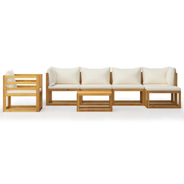 7-tlg. Garten-Lounge-Set mit Auflagen Creme Massivholz Akazie
