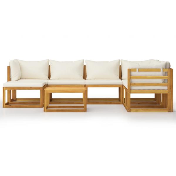 8-tlg. Garten-Lounge-Set mit Auflagen Creme Massivholz Akazie