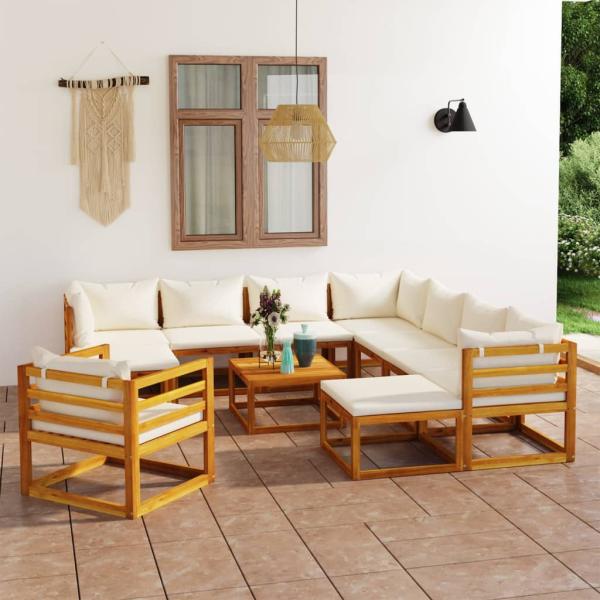 ARDEBO.de - 12-tlg. Garten-Lounge-Set mit Auflagen Creme Massivholz Akazie