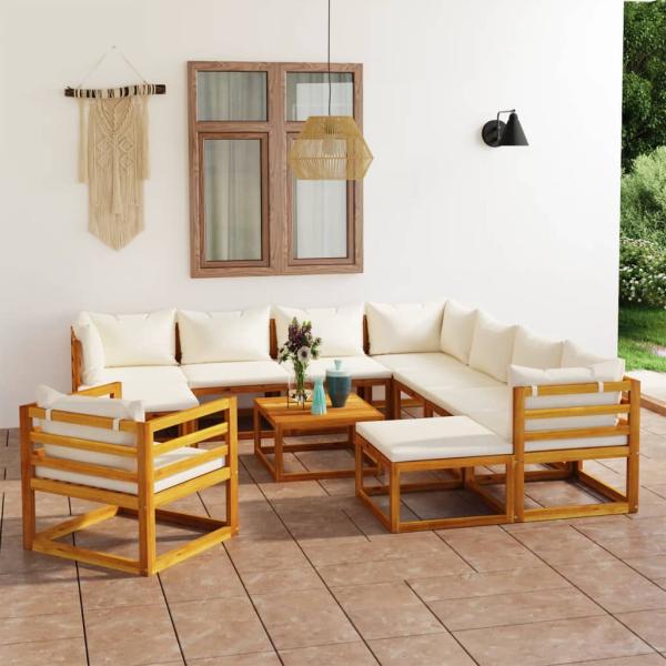 12-tlg. Garten-Lounge-Set mit Auflagen Creme Massivholz Akazie