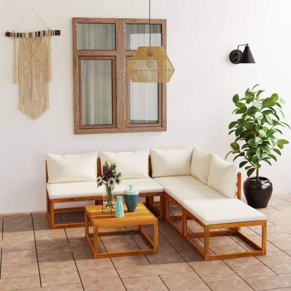 ARDEBO.de - 6-tlg. Garten-Lounge-Set mit Auflagen Creme Massivholz Akazie
