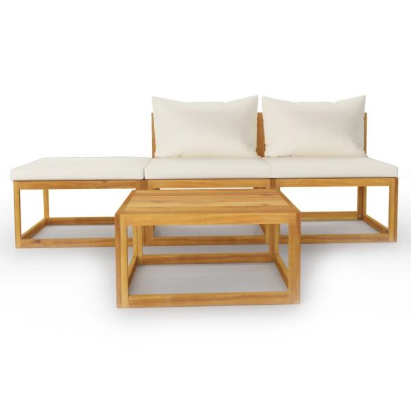 4-tlg. Garten-Lounge-Set mit Auflagen Creme Massivholz Akazie