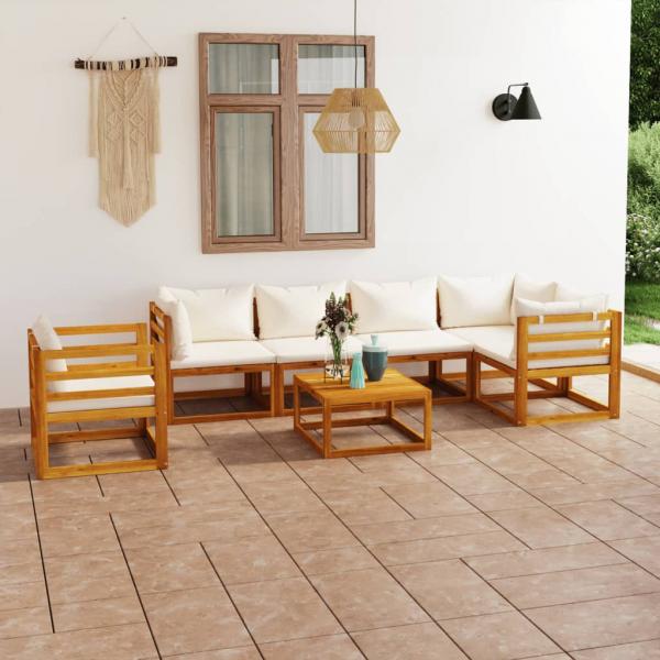 ARDEBO.de - 7-tlg. Garten-Lounge-Set mit Auflagen Creme Massivholz Akazie