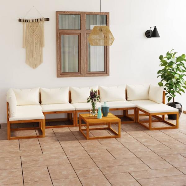 ARDEBO.de - 8-tlg. Garten-Lounge-Set mit Auflagen Creme Massivholz Akazie
