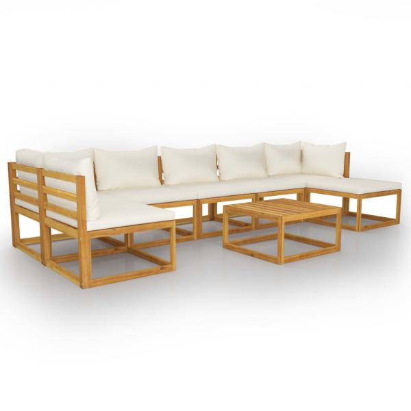 8-tlg. Garten-Lounge-Set mit Auflagen Creme Massivholz Akazie