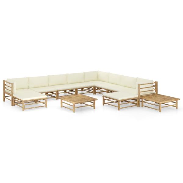 12-tlg. Garten-Lounge-Set mit Cremeweißen Kissen Bambus 