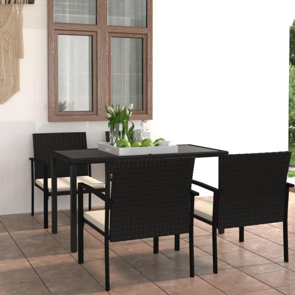ARDEBO.de - 5-tlg. Garten-Essgruppe Poly Rattan Schwarz