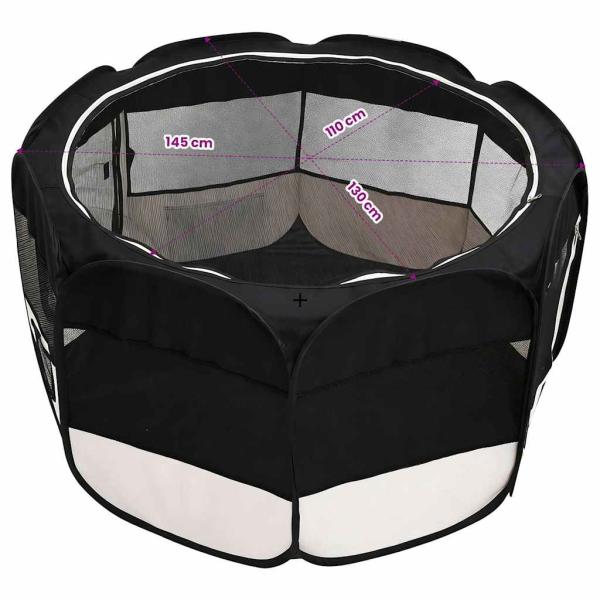 Faltbarer Welpenlaufstall mit Tragetasche Schwarz 145x145x61 cm
