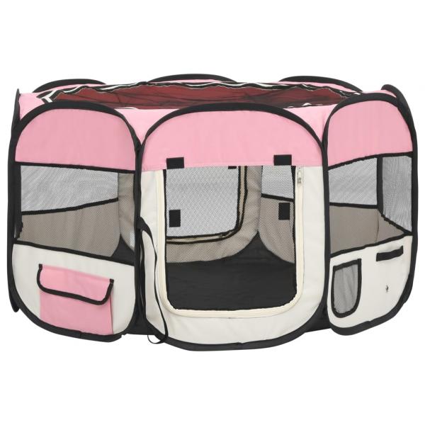 Faltbarer Welpenlaufstall mit Tragetasche Rosa 110x110x58 cm