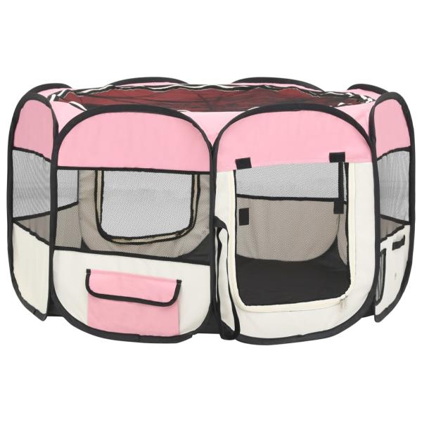 Faltbarer Welpenlaufstall mit Tragetasche Rosa 110x110x58 cm