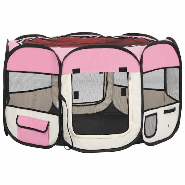 Faltbarer Welpenlaufstall mit Tragetasche Rosa 110x110x58 cm