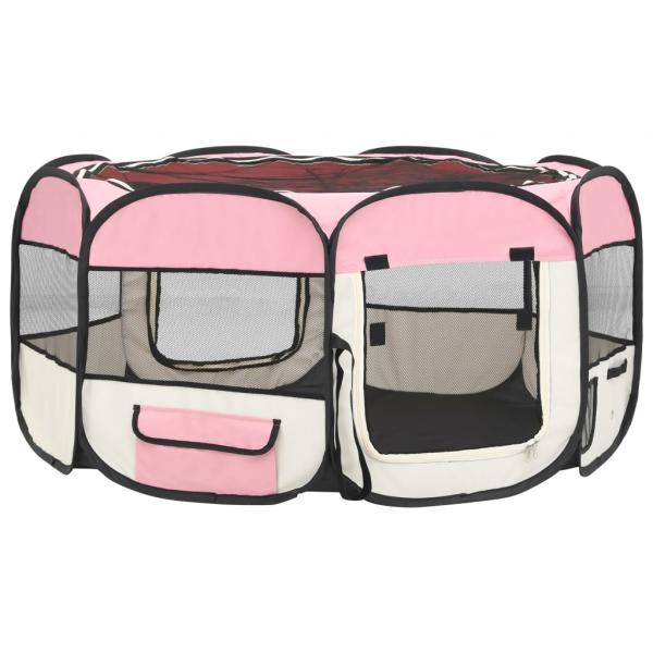 Faltbarer Welpenlaufstall mit Tragetasche Rosa 145x145x61 cm